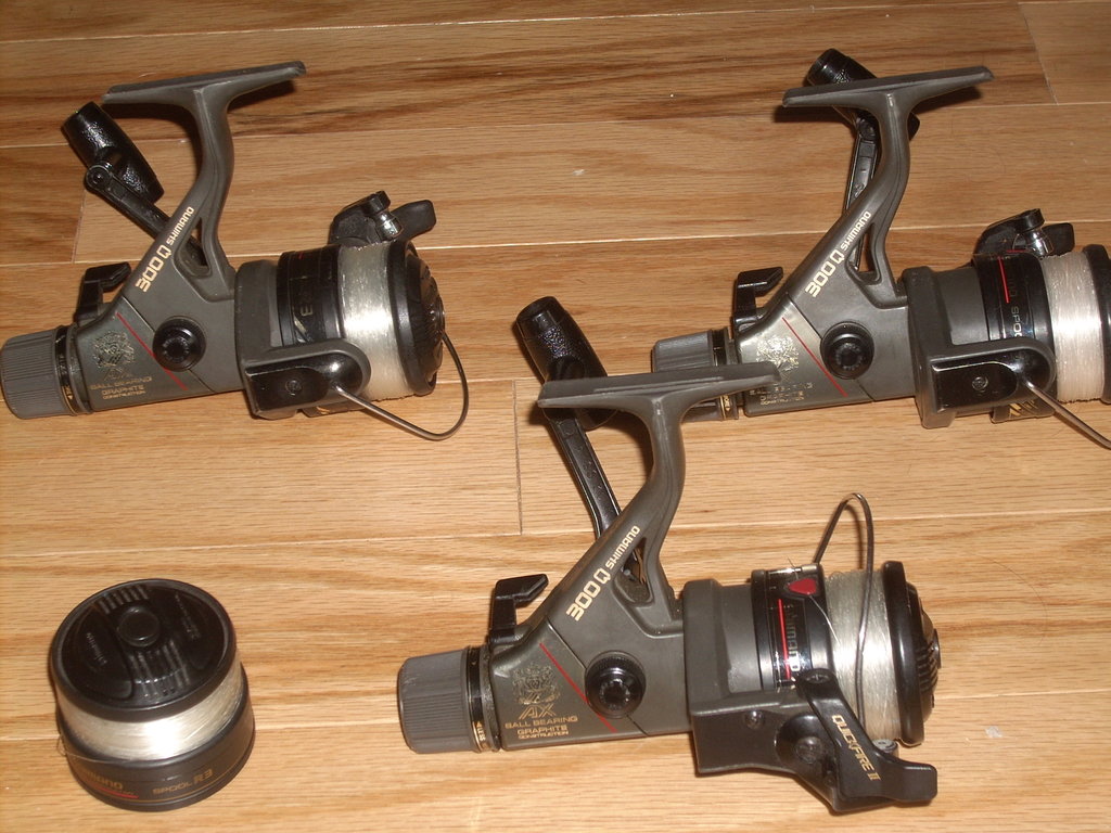 3 Shimano Bull Whip spinning rods with 3 matching 300q reels