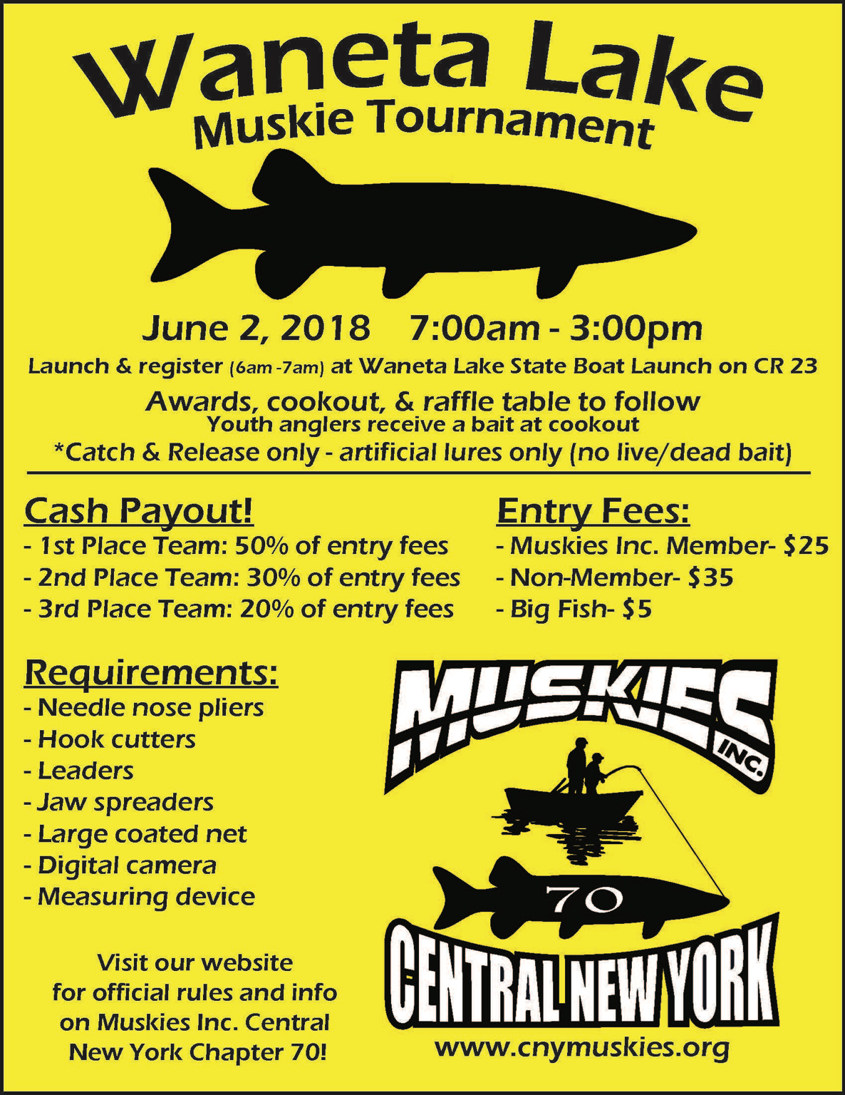 Waneta Lake Tournament - June 2nd - Musky, Tiger Musky & Pike