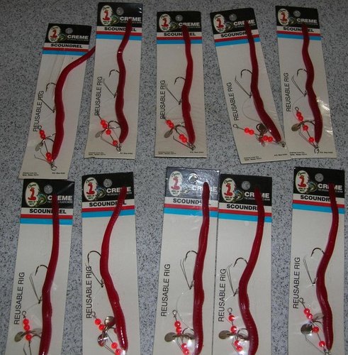 Crème Scoundrel Rigged Worm with spinners and 2 hooks. $20. Dozzen.jpg