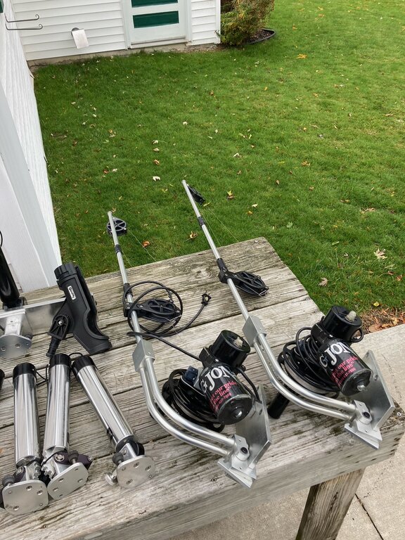 Lot Big Jon 1999 Electric Downriggers [2] and assorted rod holders