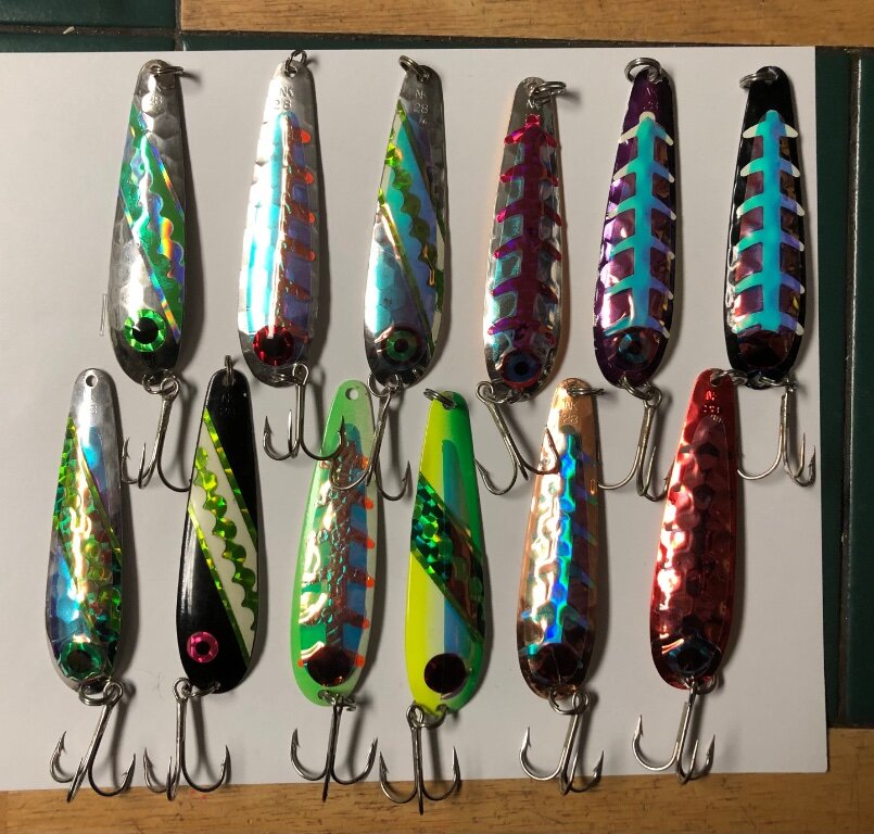 NK 28 spoons Polished, new tape and eyes, UV die cuts