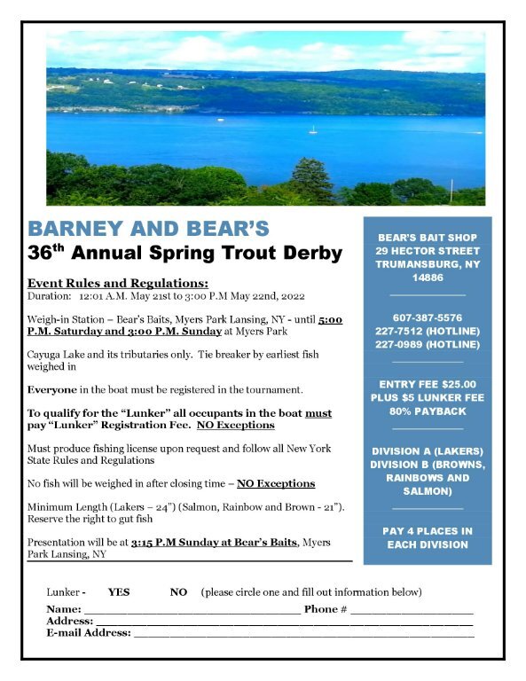2022 Barney and Bear’s 36th Annual Trout Derby Finger Lakes